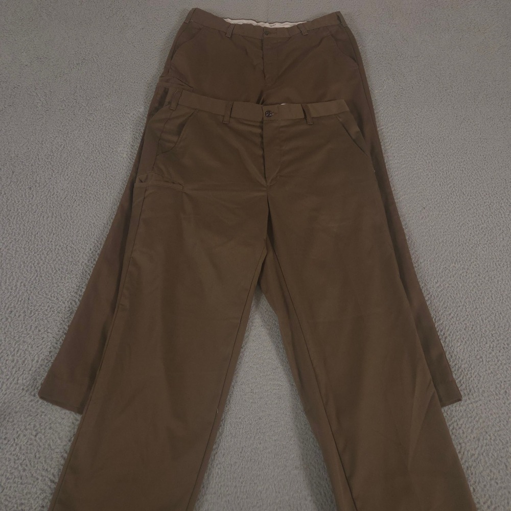 LOT OF 2 WearGuard Pants Mens 36x32 Brown Straight Leg Pleated Twill Utility UPS